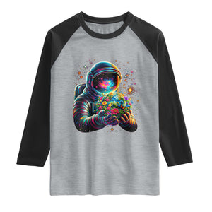 Astronaut Earth Flowers Spaceman Planet Galaxy Universe Raglan Shirt TS11 Heather Gray Black Print Your Wear