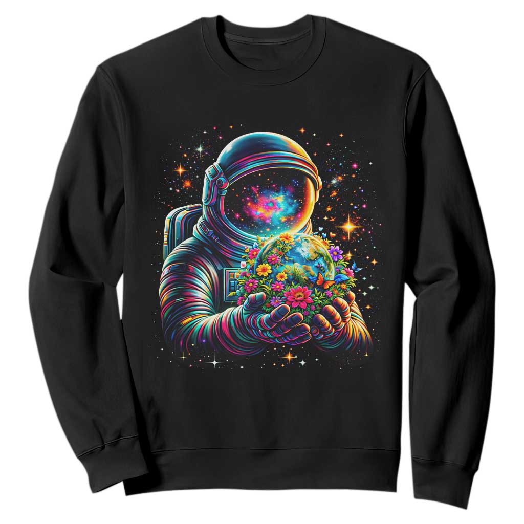 Astronaut Earth Flowers Spaceman Planet Galaxy Universe Sweatshirt TS11 Black Print Your Wear