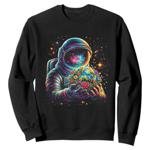 Astronaut Earth Flowers Spaceman Planet Galaxy Universe Sweatshirt TS11 Black Print Your Wear