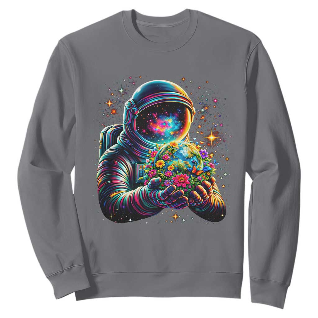 Astronaut Earth Flowers Spaceman Planet Galaxy Universe Sweatshirt TS11 Charcoal Print Your Wear