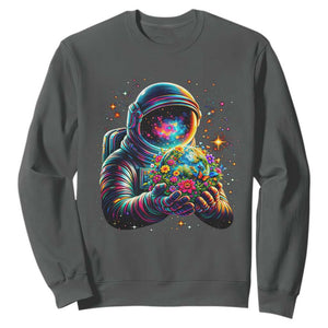 Astronaut Earth Flowers Spaceman Planet Galaxy Universe Sweatshirt TS11 Dark Heather Print Your Wear