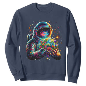 Astronaut Earth Flowers Spaceman Planet Galaxy Universe Sweatshirt TS11 Navy Print Your Wear