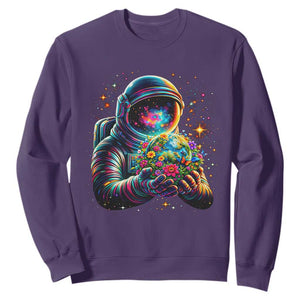 Astronaut Earth Flowers Spaceman Planet Galaxy Universe Sweatshirt TS11 Purple Print Your Wear