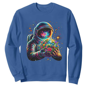 Astronaut Earth Flowers Spaceman Planet Galaxy Universe Sweatshirt TS11 Royal Blue Print Your Wear