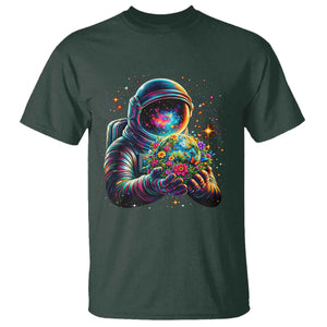 Astronaut Earth Flowers Spaceman Planet Galaxy Universe T Shirt TS11 Dark Forest Green Print Your Wear