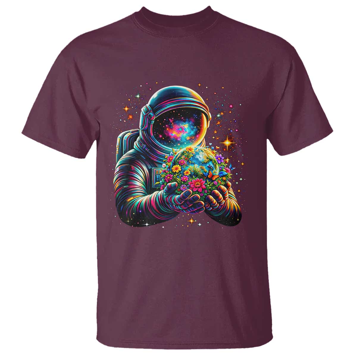 Astronaut Earth Flowers Spaceman Planet Galaxy Universe T Shirt TS11 Maroon Print Your Wear