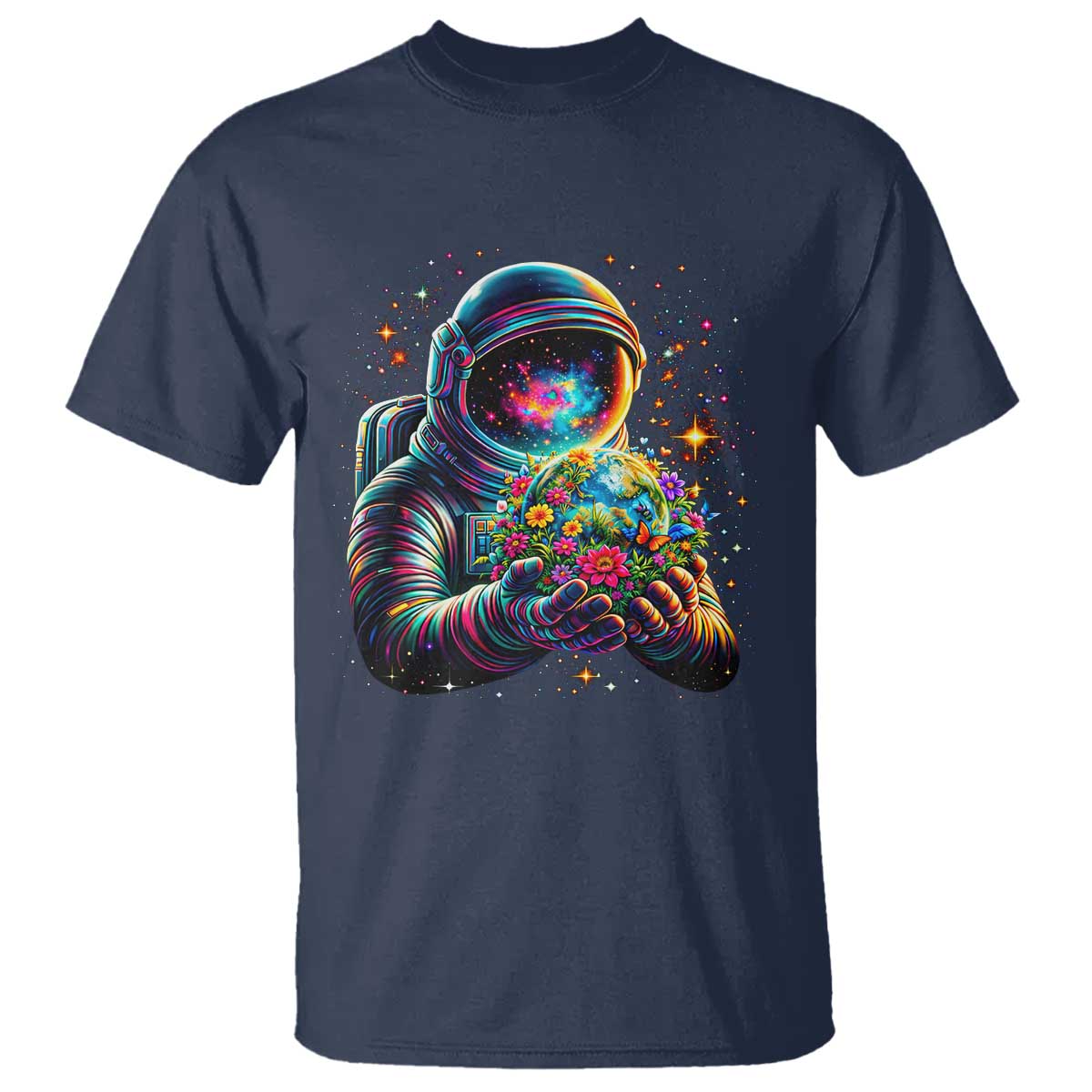 Astronaut Earth Flowers Spaceman Planet Galaxy Universe T Shirt TS11 Navy Print Your Wear