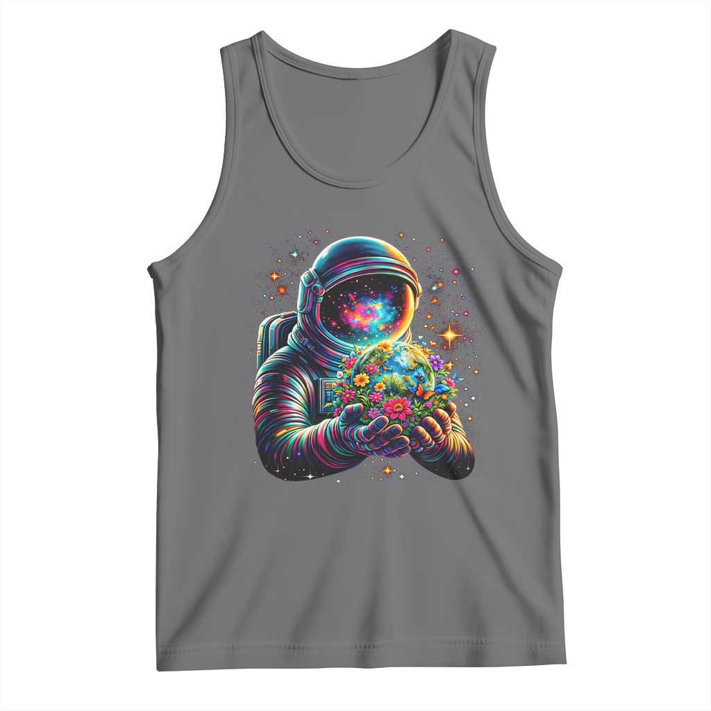 Astronaut Earth Flowers Spaceman Planet Galaxy Universe Tank Top TS11 Black Heather Print Your Wear