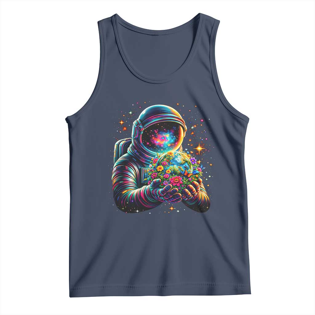 Astronaut Earth Flowers Spaceman Planet Galaxy Universe Tank Top TS11 Navy Print Your Wear
