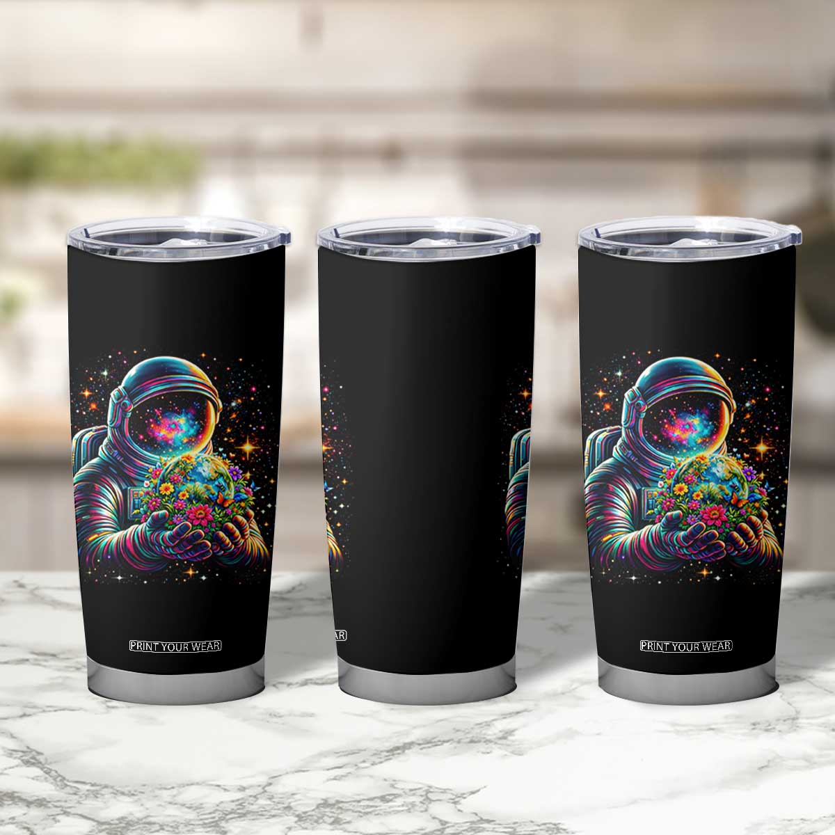 Astronaut Earth Flowers Spaceman Planet Galaxy Universe Tumbler Cup TS11 Print Your Wear
