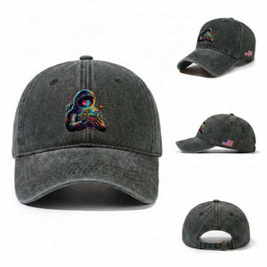 Astronaut Earth Flowers Spaceman Planet Galaxy Universe Washed Cotton Baseball Cap TS11 Washed Cap Universal Fit Dark Green Print Your Wear