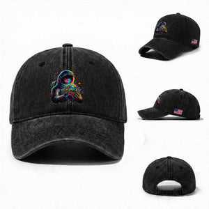Astronaut Earth Flowers Spaceman Planet Galaxy Universe Washed Cotton Baseball Cap TS11 Washed Cap Universal Fit Black Print Your Wear