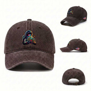 Astronaut Earth Flowers Spaceman Planet Galaxy Universe Washed Cotton Baseball Cap TS11 Washed Cap Universal Fit Dark Brown Print Your Wear