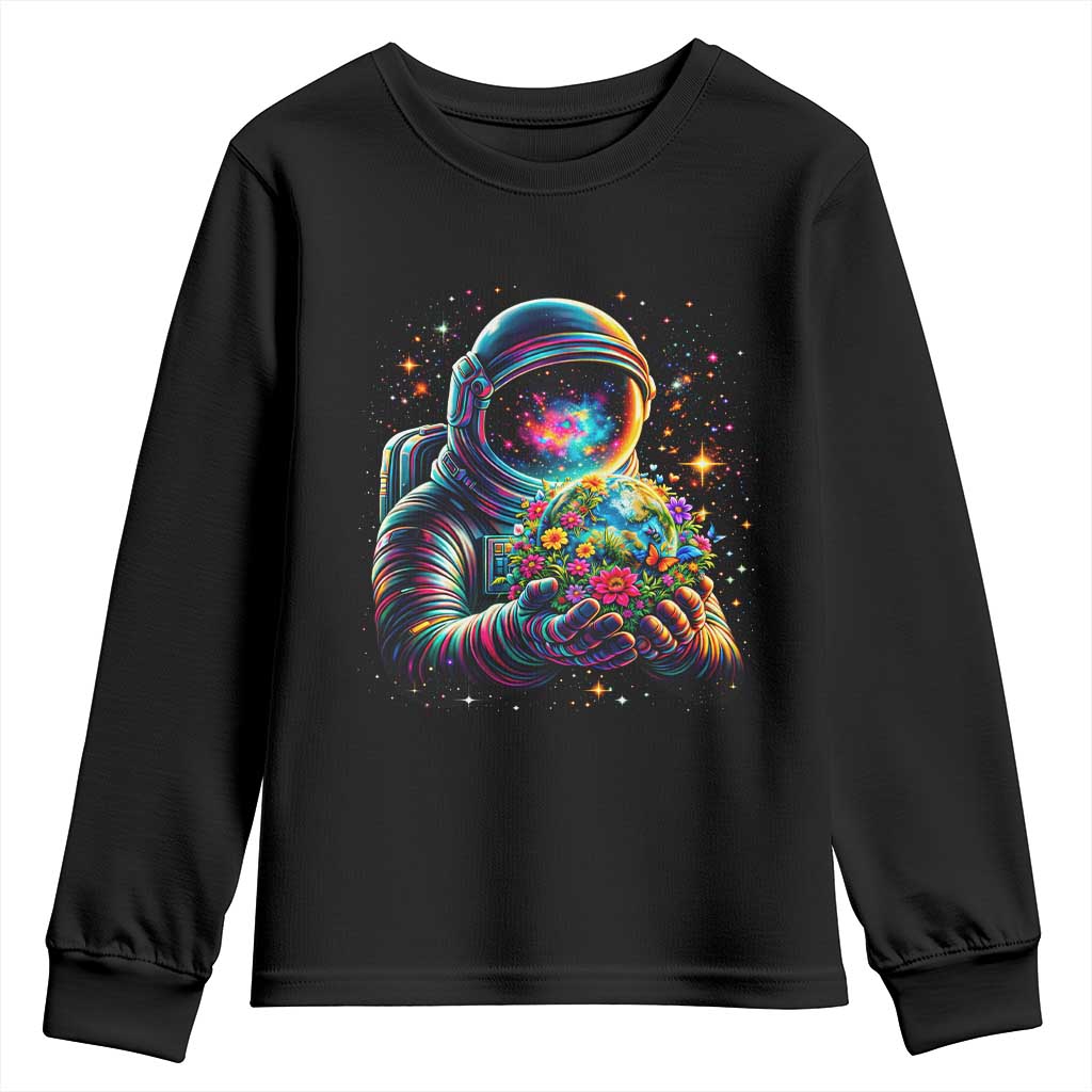 Astronaut Earth Flowers Spaceman Planet Galaxy Universe Youth Sweatshirt TS11 Black Print Your Wear