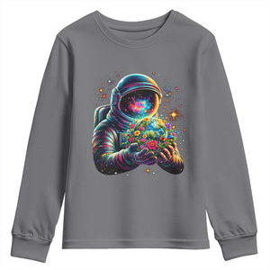 Astronaut Earth Flowers Spaceman Planet Galaxy Universe Youth Sweatshirt TS11 Charcoal Print Your Wear