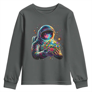 Astronaut Earth Flowers Spaceman Planet Galaxy Universe Youth Sweatshirt TS11 Dark Heather Print Your Wear