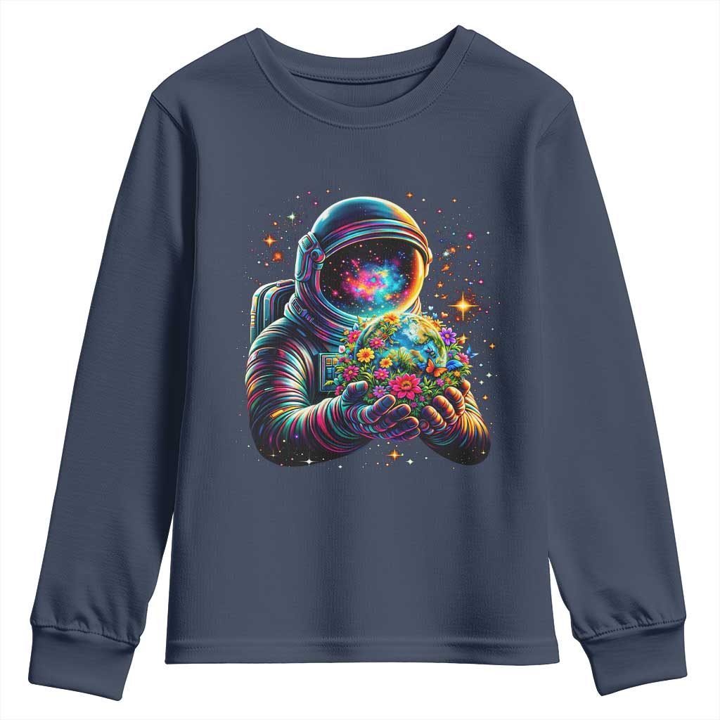 Astronaut Earth Flowers Spaceman Planet Galaxy Universe Youth Sweatshirt TS11 Navy Print Your Wear