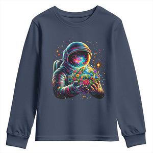 Astronaut Earth Flowers Spaceman Planet Galaxy Universe Youth Sweatshirt TS11 Navy Print Your Wear
