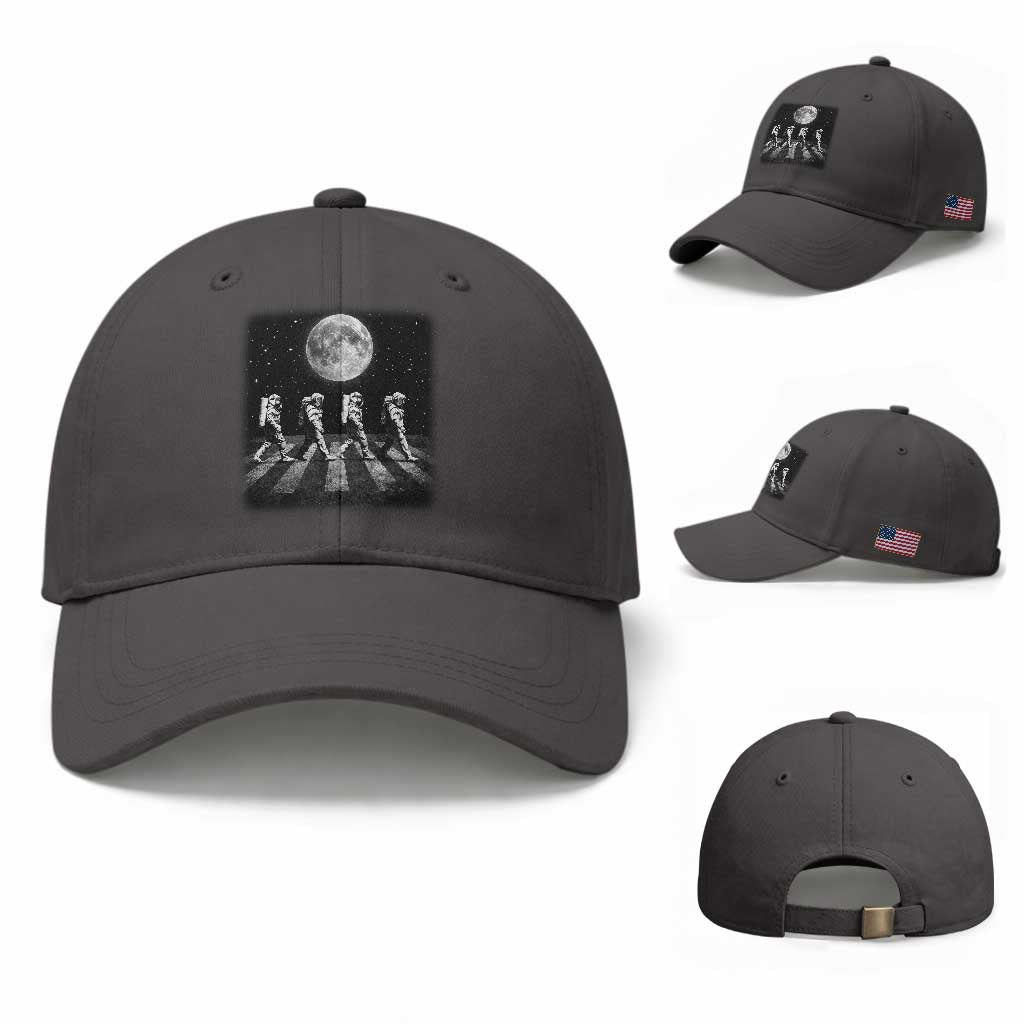 Astronauts Walking In Space Galaxy Moon Planet Baseball Cap TS11 Baseball Cap Universal Fit Dark Gray Print Your Wear