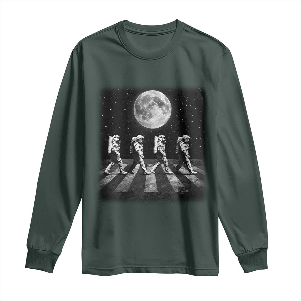 Astronauts Walking In Space Galaxy Moon Planet Long Sleeve Shirt TS11 Dark Forest Green Print Your Wear
