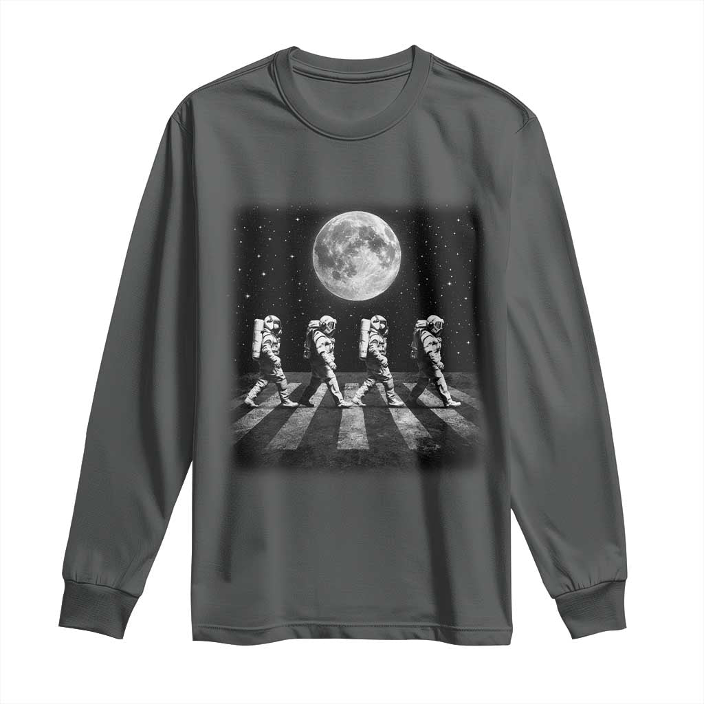 Astronauts Walking In Space Galaxy Moon Planet Long Sleeve Shirt TS11 Dark Heather Print Your Wear