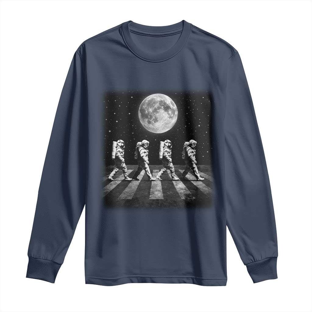 Astronauts Walking In Space Galaxy Moon Planet Long Sleeve Shirt TS11 Navy Print Your Wear