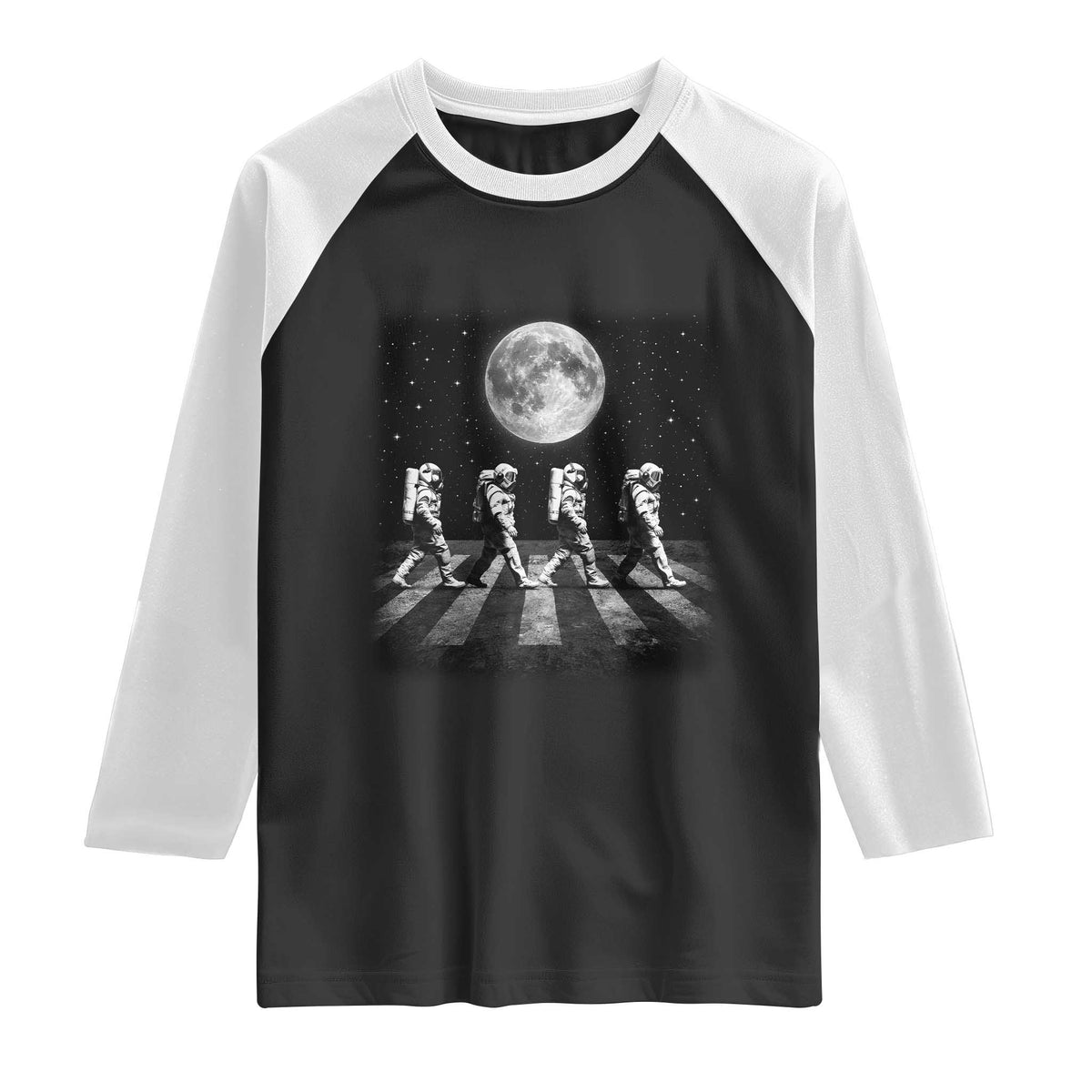 Astronauts Walking In Space Galaxy Moon Planet Raglan Shirt TS11 Black White Print Your Wear