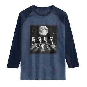 Astronauts Walking In Space Galaxy Moon Planet Raglan Shirt TS11 Heather Denim Navy Print Your Wear