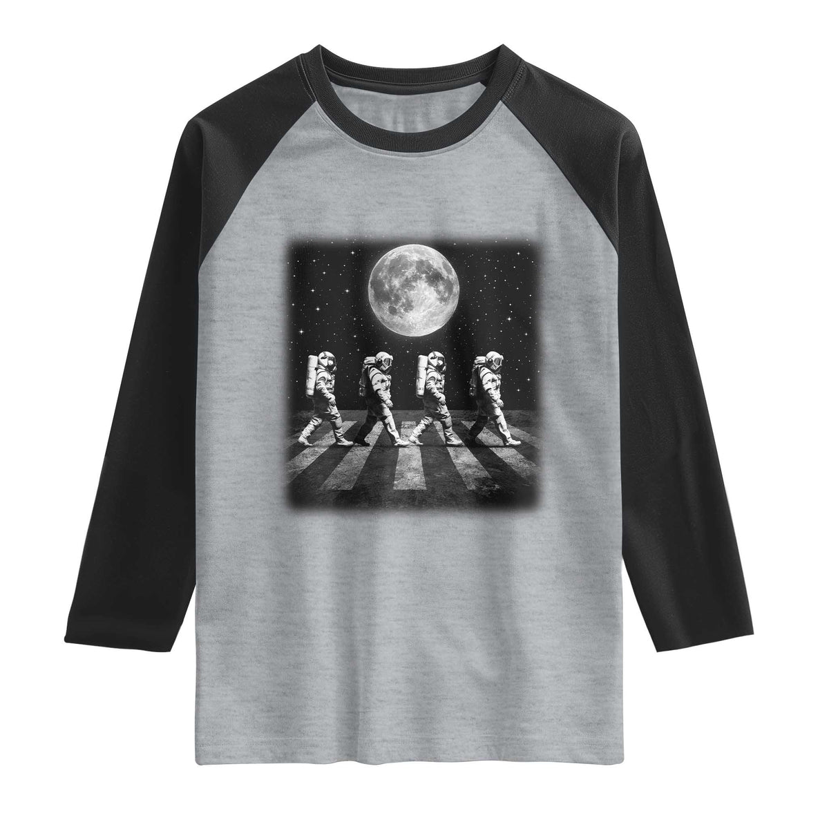 Astronauts Walking In Space Galaxy Moon Planet Raglan Shirt TS11 Heather Gray Black Print Your Wear