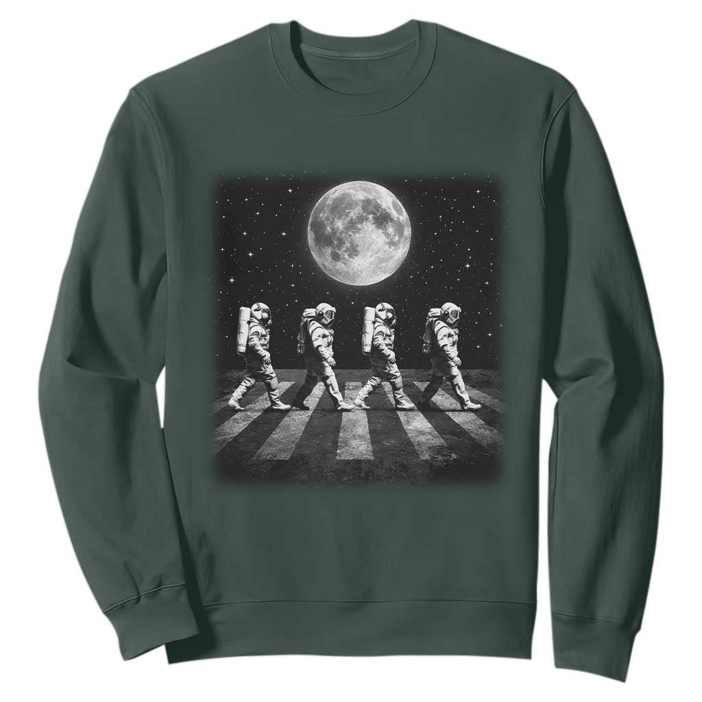 Astronauts Walking In Space Galaxy Moon Planet Sweatshirt TS11 Dark Forest Green Print Your Wear
