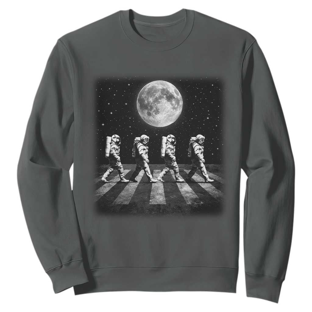 Astronauts Walking In Space Galaxy Moon Planet Sweatshirt TS11 Dark Heather Print Your Wear