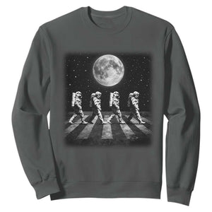 Astronauts Walking In Space Galaxy Moon Planet Sweatshirt TS11 Dark Heather Print Your Wear