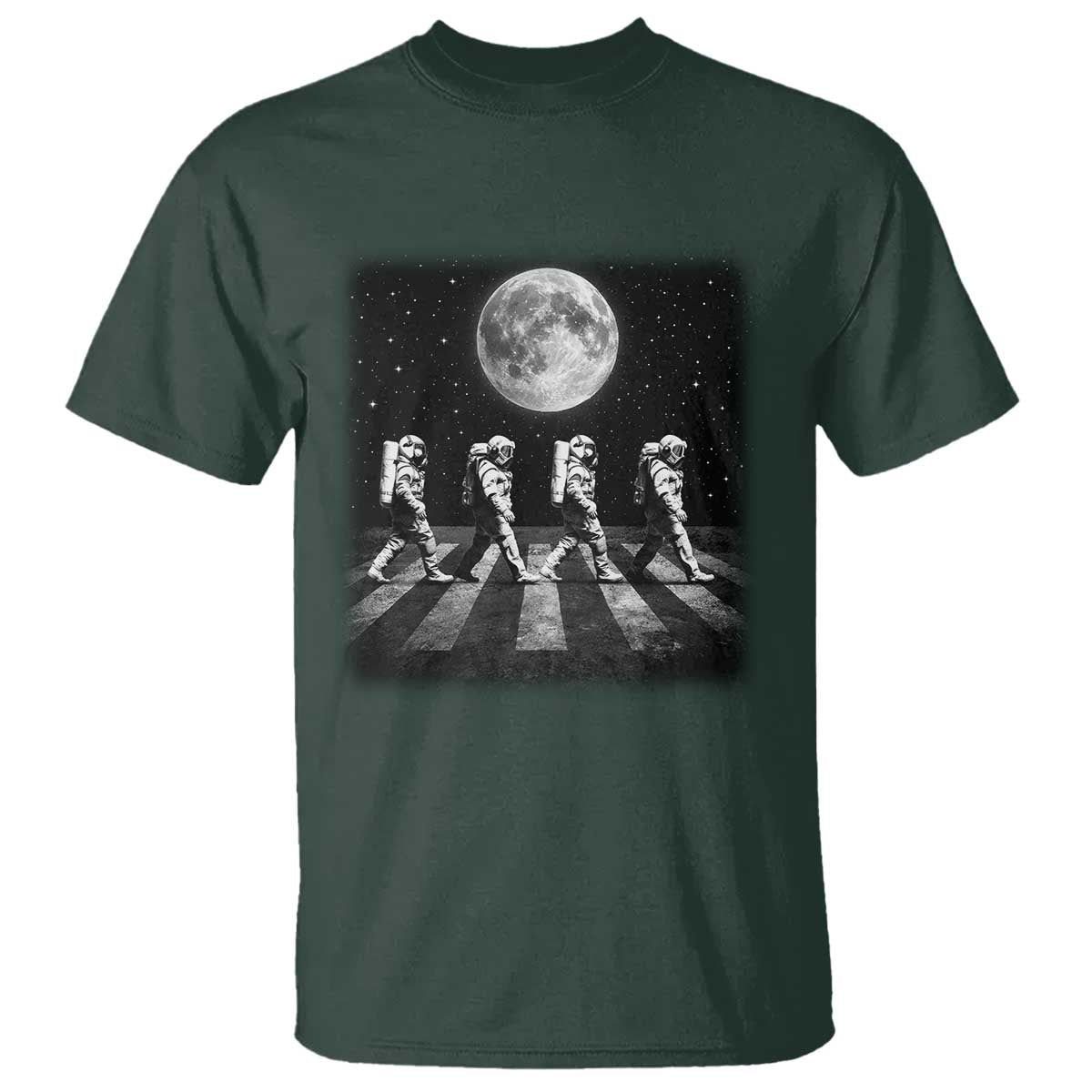 Astronauts Walking In Space Galaxy Moon Planet T Shirt TS11 Dark Forest Green Print Your Wear