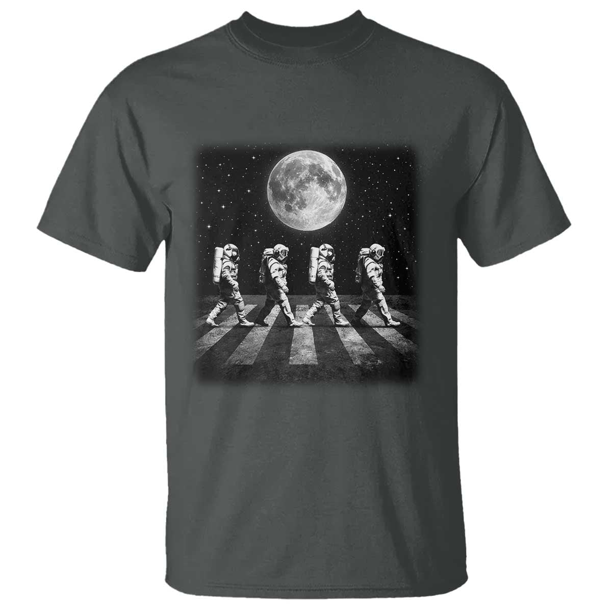 Astronauts Walking In Space Galaxy Moon Planet T Shirt TS11 Dark Heather Print Your Wear
