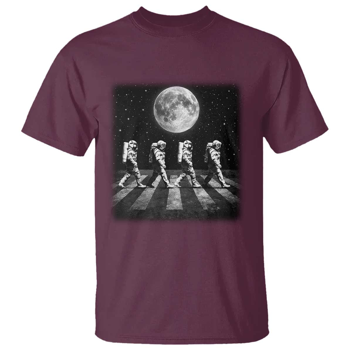Astronauts Walking In Space Galaxy Moon Planet T Shirt TS11 Maroon Print Your Wear