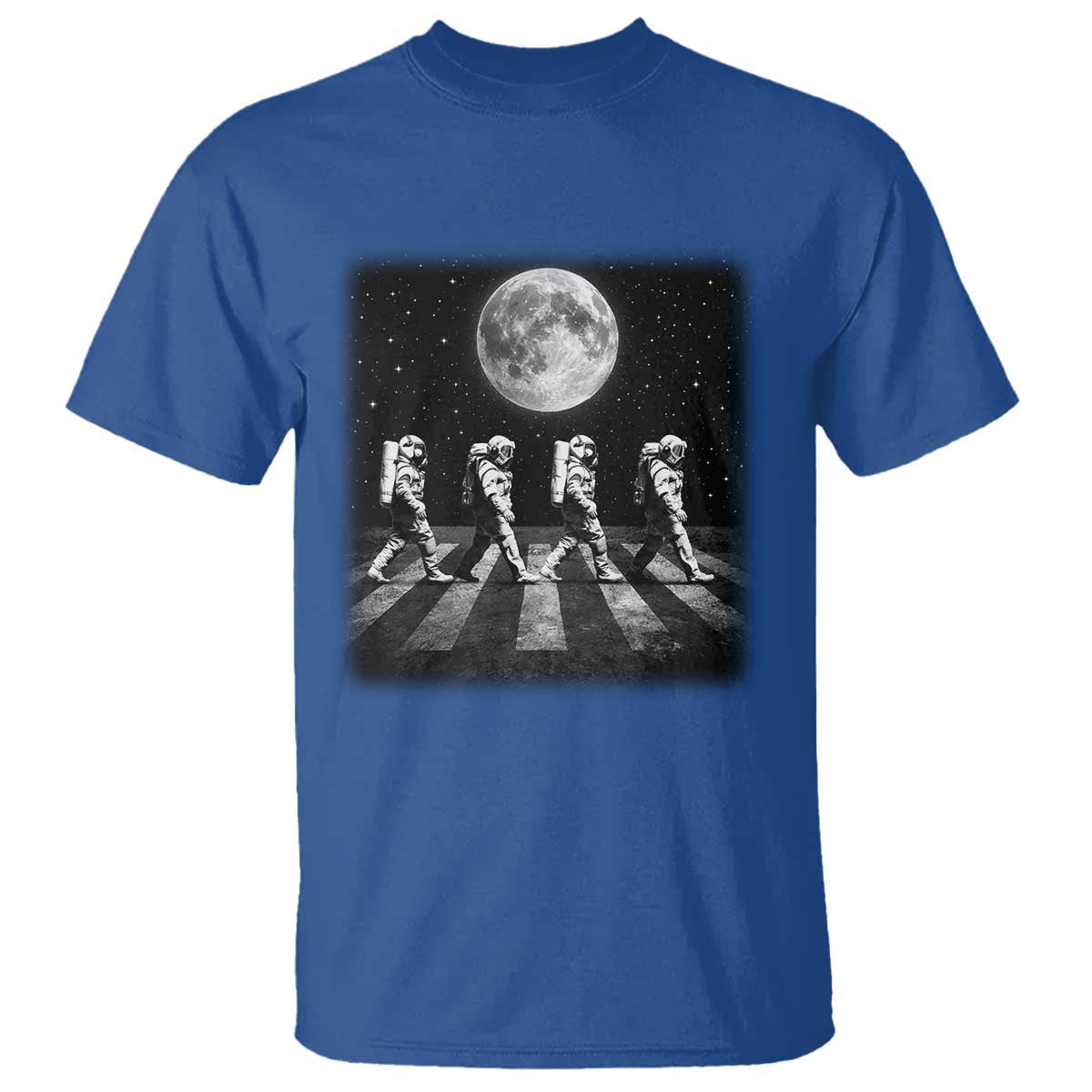 Astronauts Walking In Space Galaxy Moon Planet T Shirt TS11 Royal Blue Print Your Wear