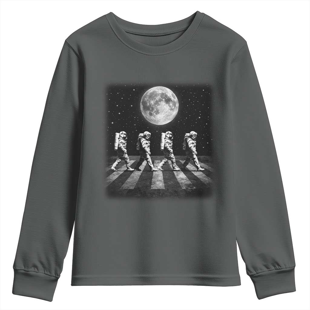 Astronauts Walking In Space Galaxy Moon Planet Youth Sweatshirt TS11 Dark Heather Print Your Wear