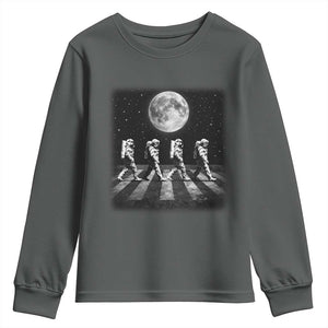 Astronauts Walking In Space Galaxy Moon Planet Youth Sweatshirt TS11 Dark Heather Print Your Wear