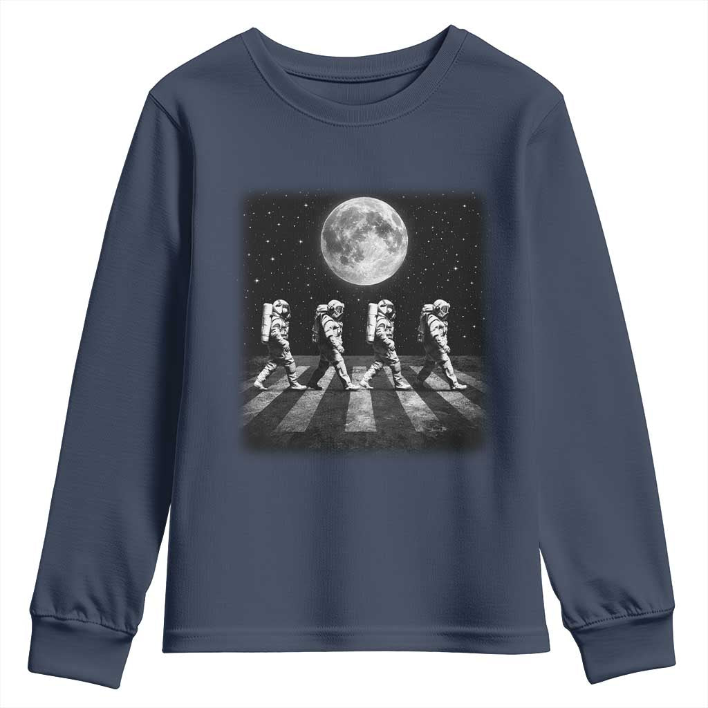 Astronauts Walking In Space Galaxy Moon Planet Youth Sweatshirt TS11 Navy Print Your Wear