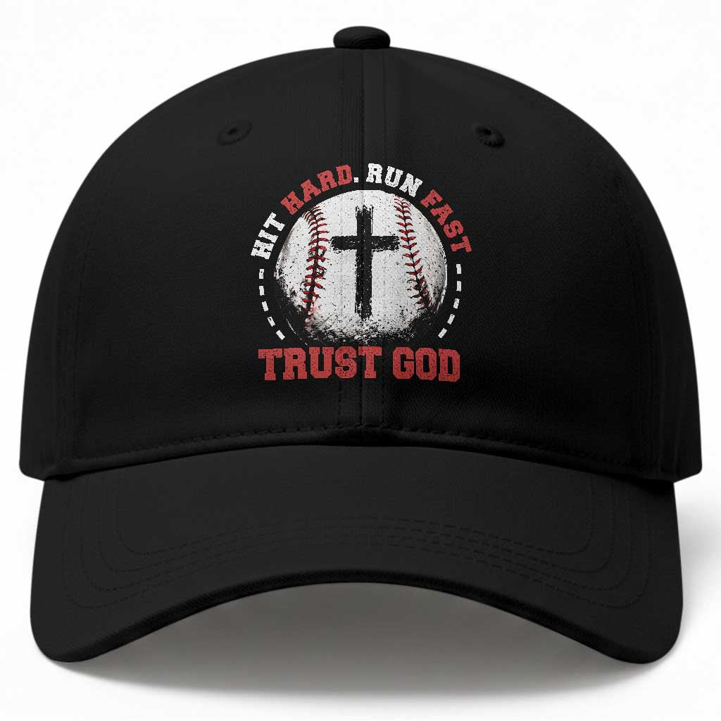 Hit Hard Run Fast Trust God Baseball Cap Christian Baseball