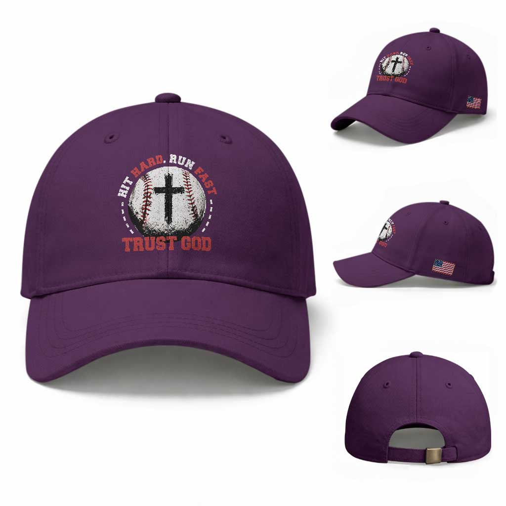 Hit Hard Run Fast Trust God Baseball Cap Christian Baseball