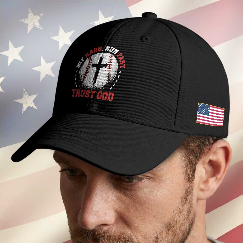 Hit Hard Run Fast Trust God Baseball Cap Christian Baseball