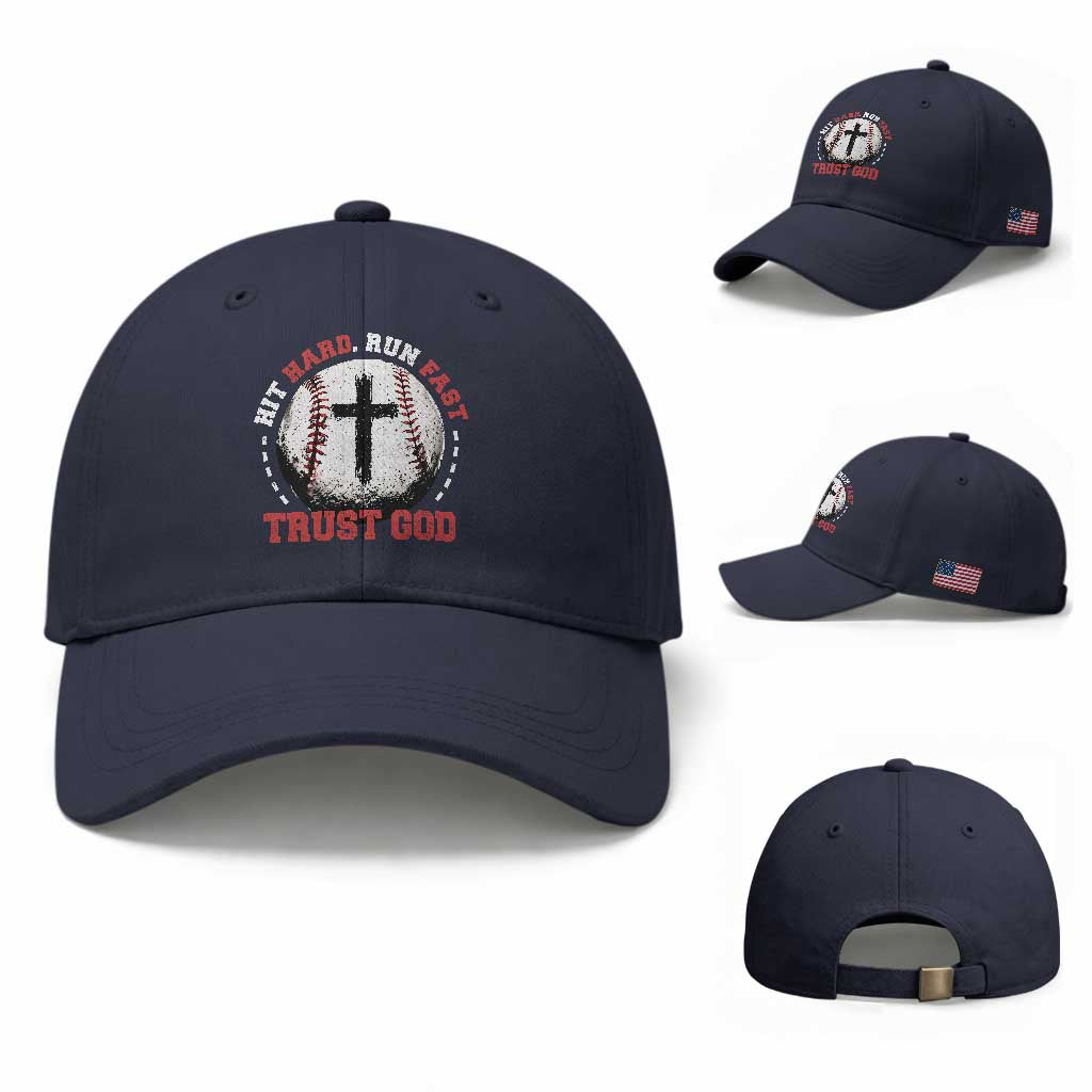 Hit Hard Run Fast Trust God Baseball Cap Christian Baseball