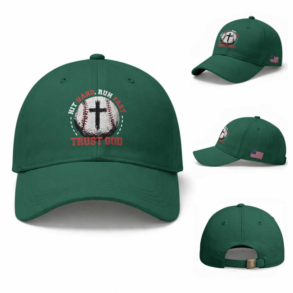 Hit Hard Run Fast Trust God Baseball Cap Christian Baseball