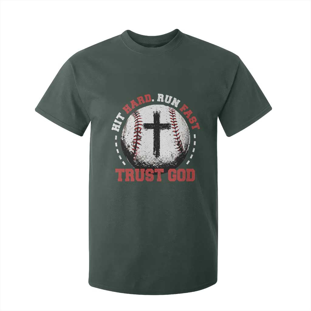 Hit Hard Run Fast Trust God T Shirt For Kid Christian Baseball