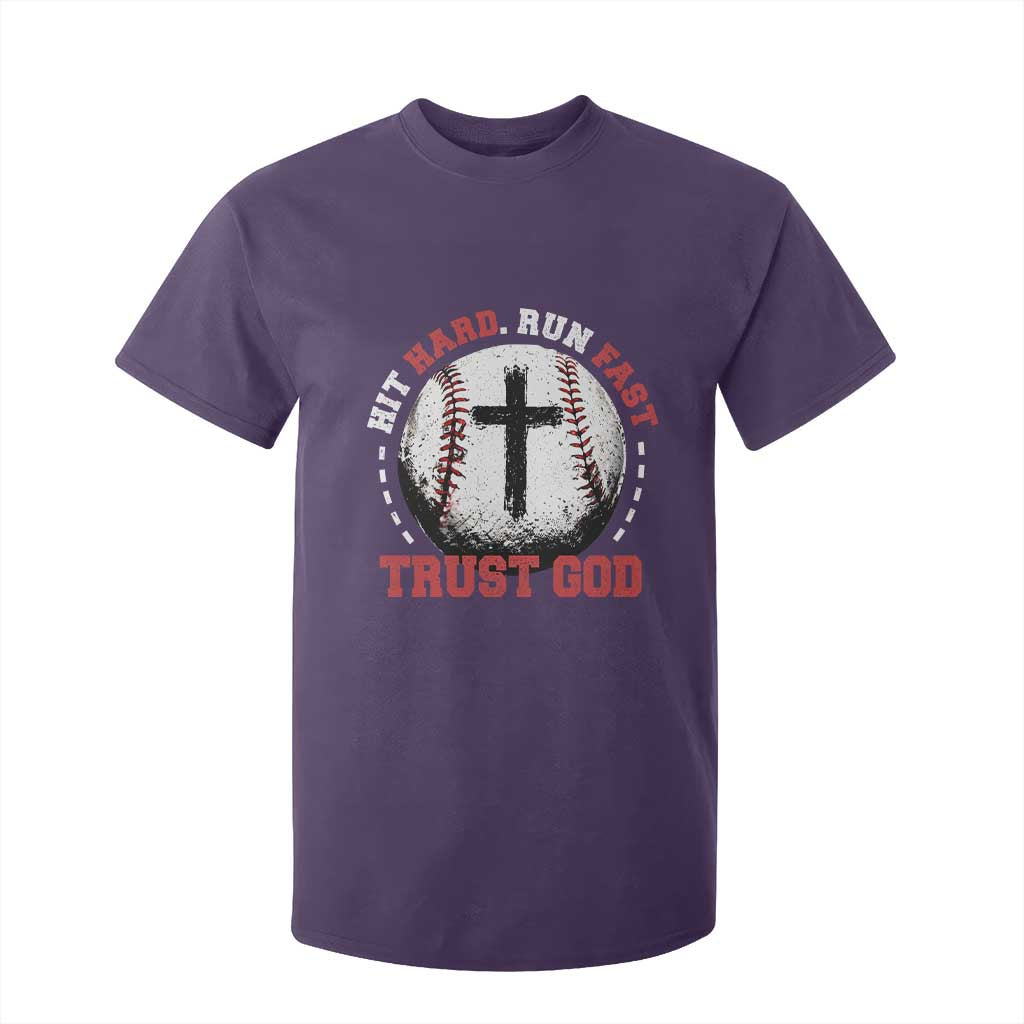 Hit Hard Run Fast Trust God T Shirt For Kid Christian Baseball