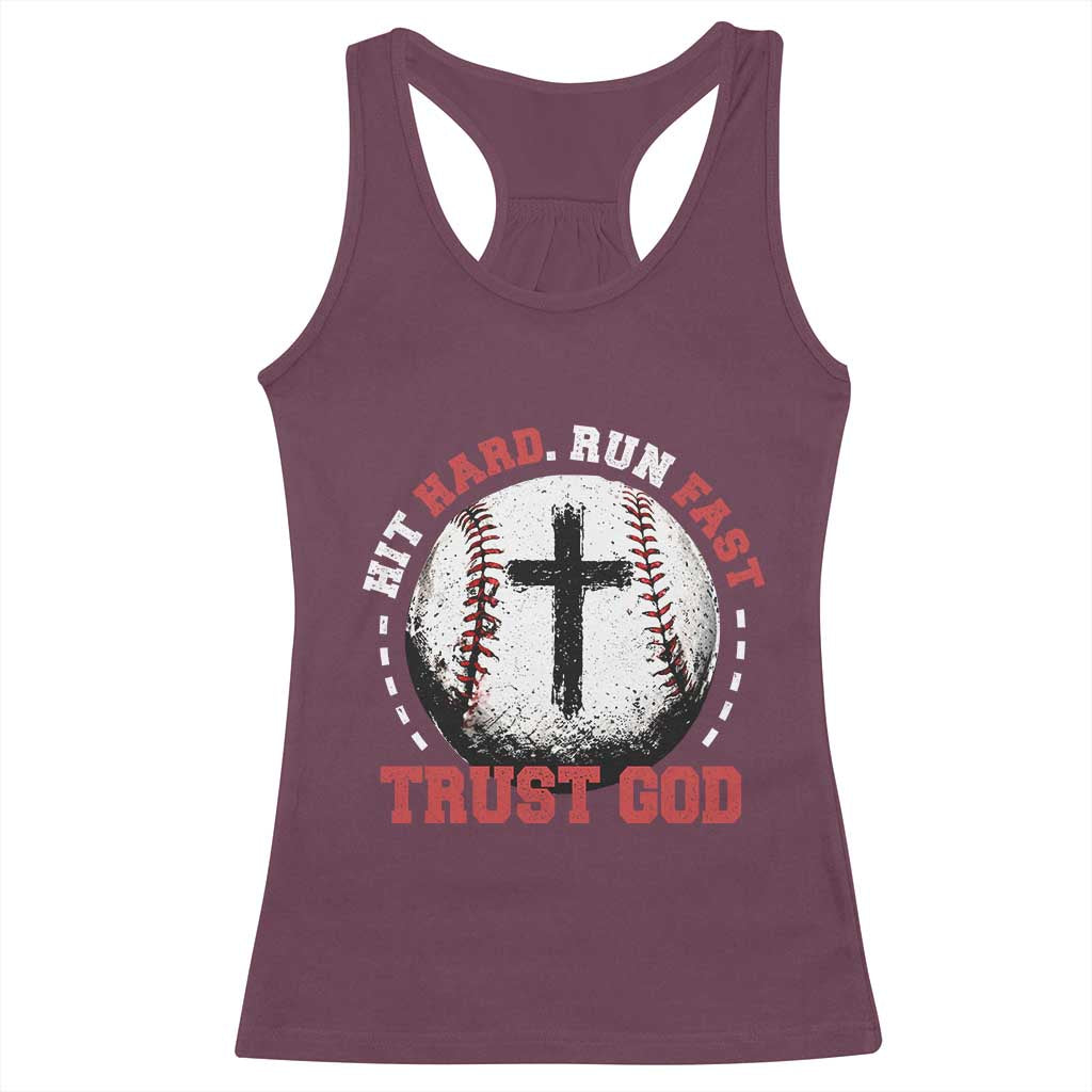 Hit Hard Run Fast Trust God Racerback Tank Top Christian Baseball