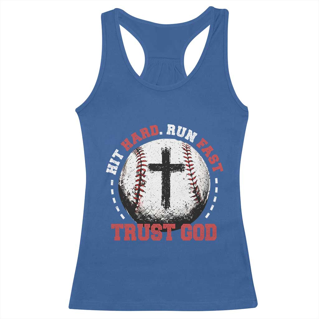 Hit Hard Run Fast Trust God Racerback Tank Top Christian Baseball