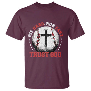 Hit Hard Run Fast Trust God T Shirt Christian Baseball