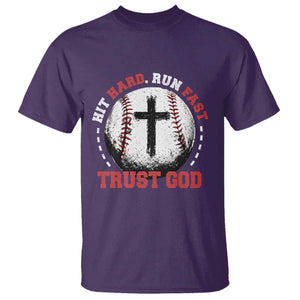 Hit Hard Run Fast Trust God T Shirt Christian Baseball